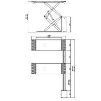 Wielvrije schaarhefbrug met een hefvermogen van 3.200 Kg en hefhoogte van 2.000 mm. Gelijkloopregeling door dubbel hydraulisch master/slave systeem.
