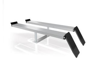 Een vlakke rijbanen stempelhefbrug, optioneel uit te breiden met vloersysteem waarbij de werkvloer na het heffen nog steeds vlak is. Een hefvermogen van 3.500 kilo en rijbanen van 4,20 meter