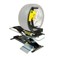 Wiellift met schaarprincipe en automatische gewichtregistratie volgens het 'zero weight' principe